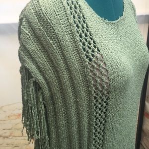 Boutique Women’s Boho Tunic Fringe Cap Sleeve Open Knit Sweater